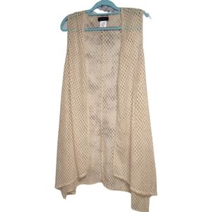 Slinky Brand Open Waterfall Cardigan Lace Knit Sleeveless Size 1X Beige